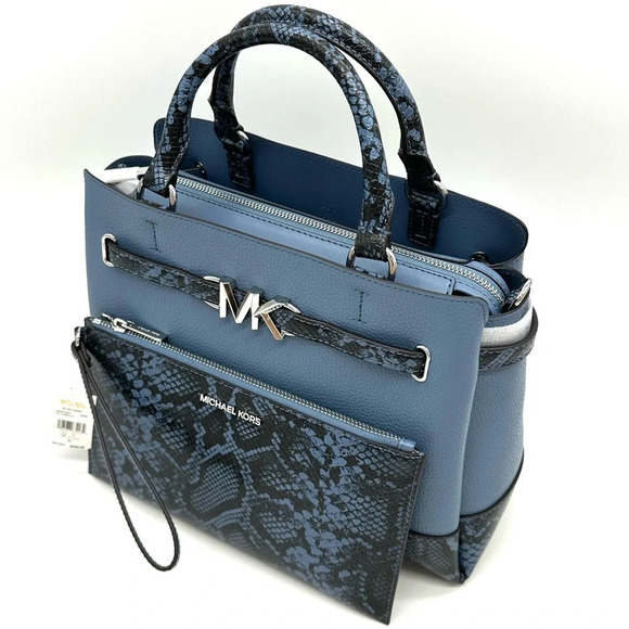 Michael Kors Large Reed Leather Belted Satchel Crossbody Bag & Large TZ Wristlet - Picture 13 of 15